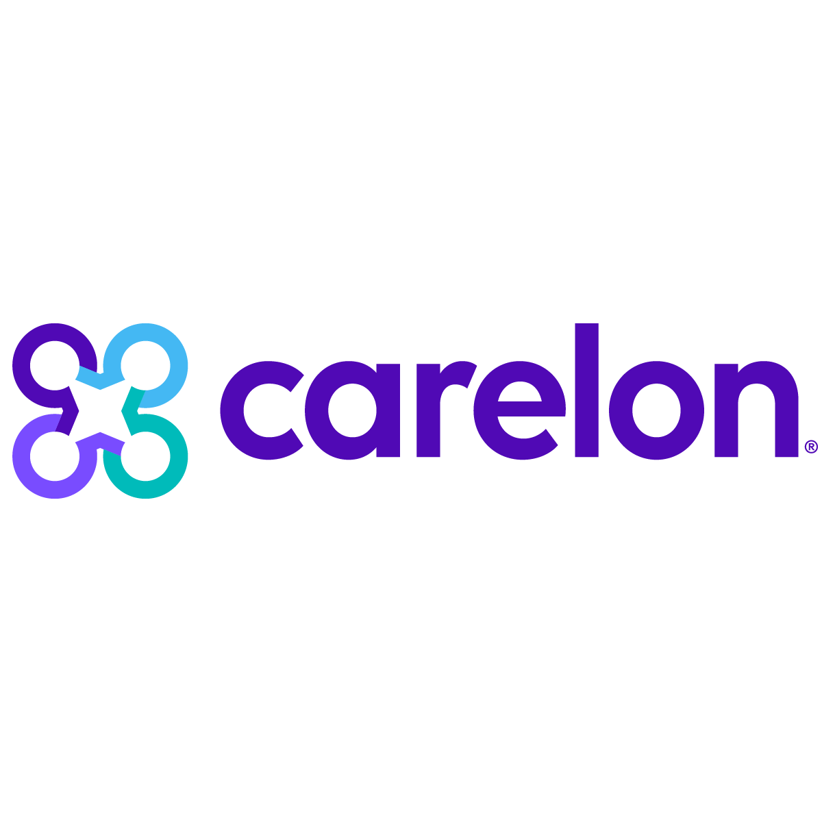 The logo for carelon is purple and blue and has a flower in the middle.