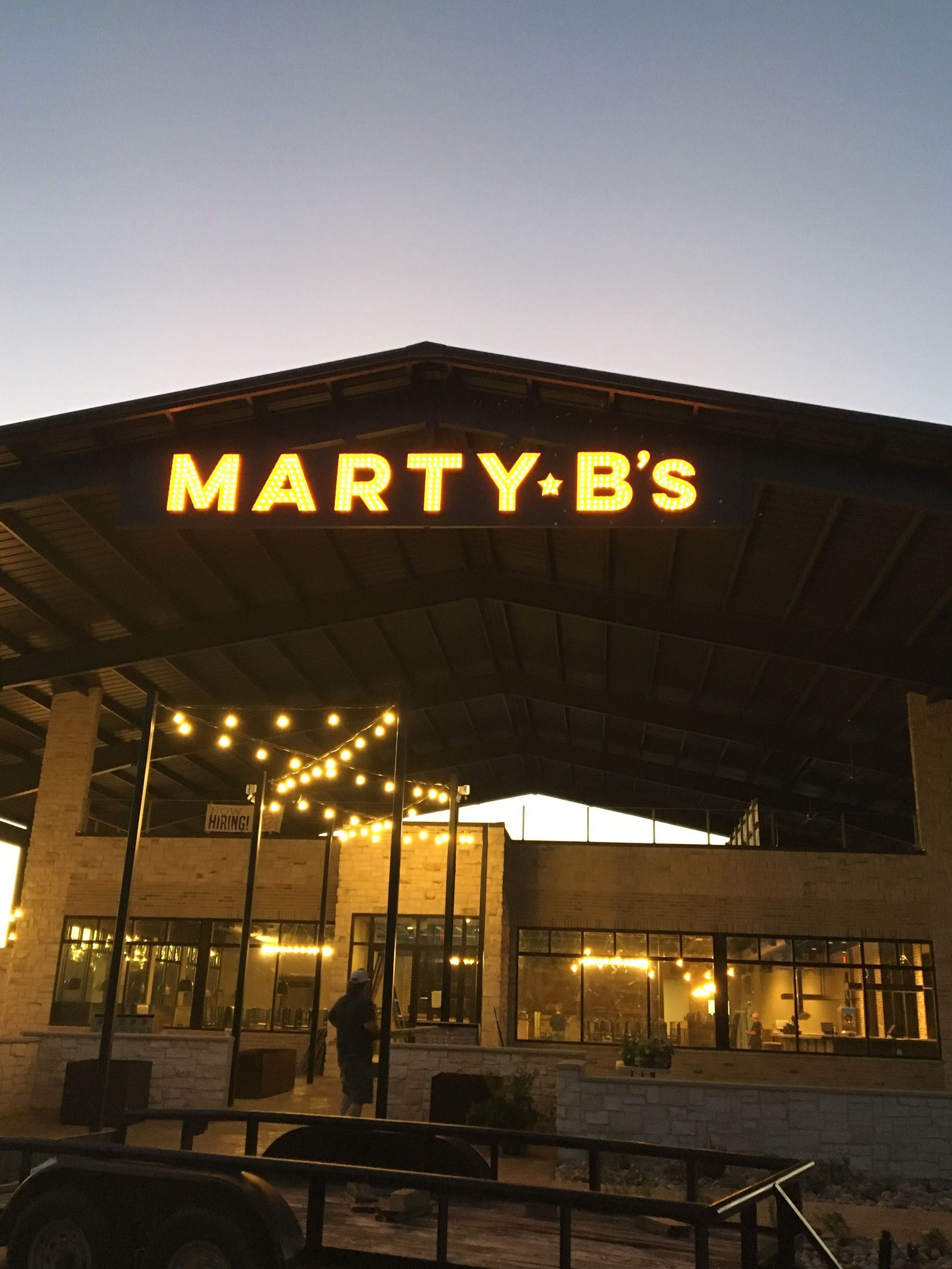 Illuminated marquee-style letter sign for Marty B’s restaurant in Bartonville, TX.