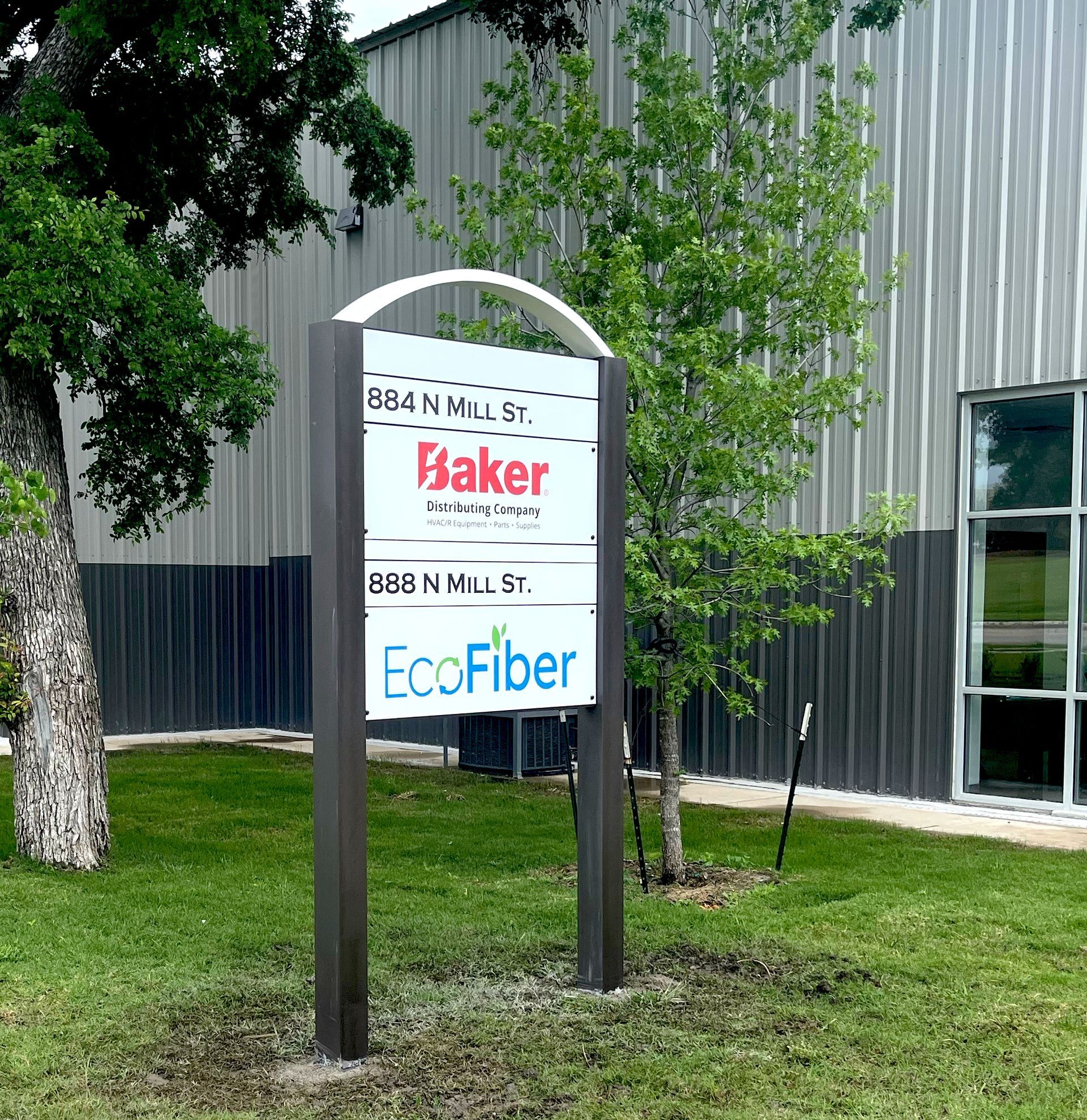 Sign displaying company names 