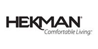 The logo for Hekman Comfortable Living is black and white.