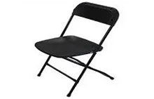 Black folding chair, empty, on white background.