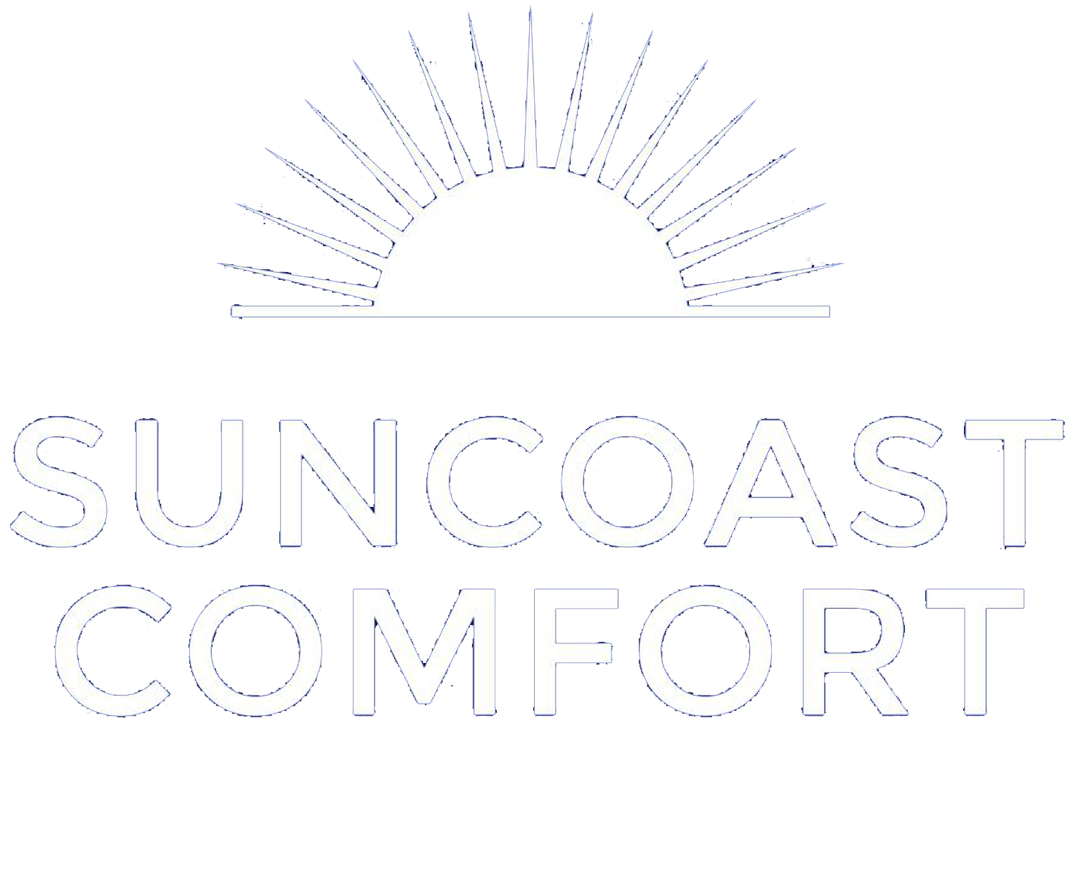 Suncoast Comfort logo: Sunburst above text "SUNCOAST COMFORT" in a clean, minimalist style.