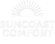 Suncoast Comfort logo: Sunburst above text "SUNCOAST COMFORT" in a clean, minimalist style.