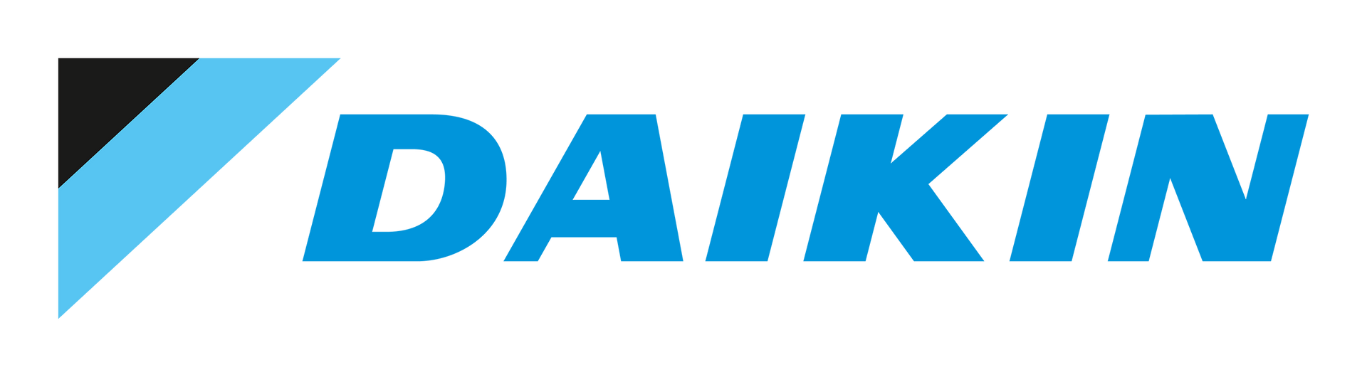 Daikin logo with a stylized graphic element, blue and black colors, and the word 