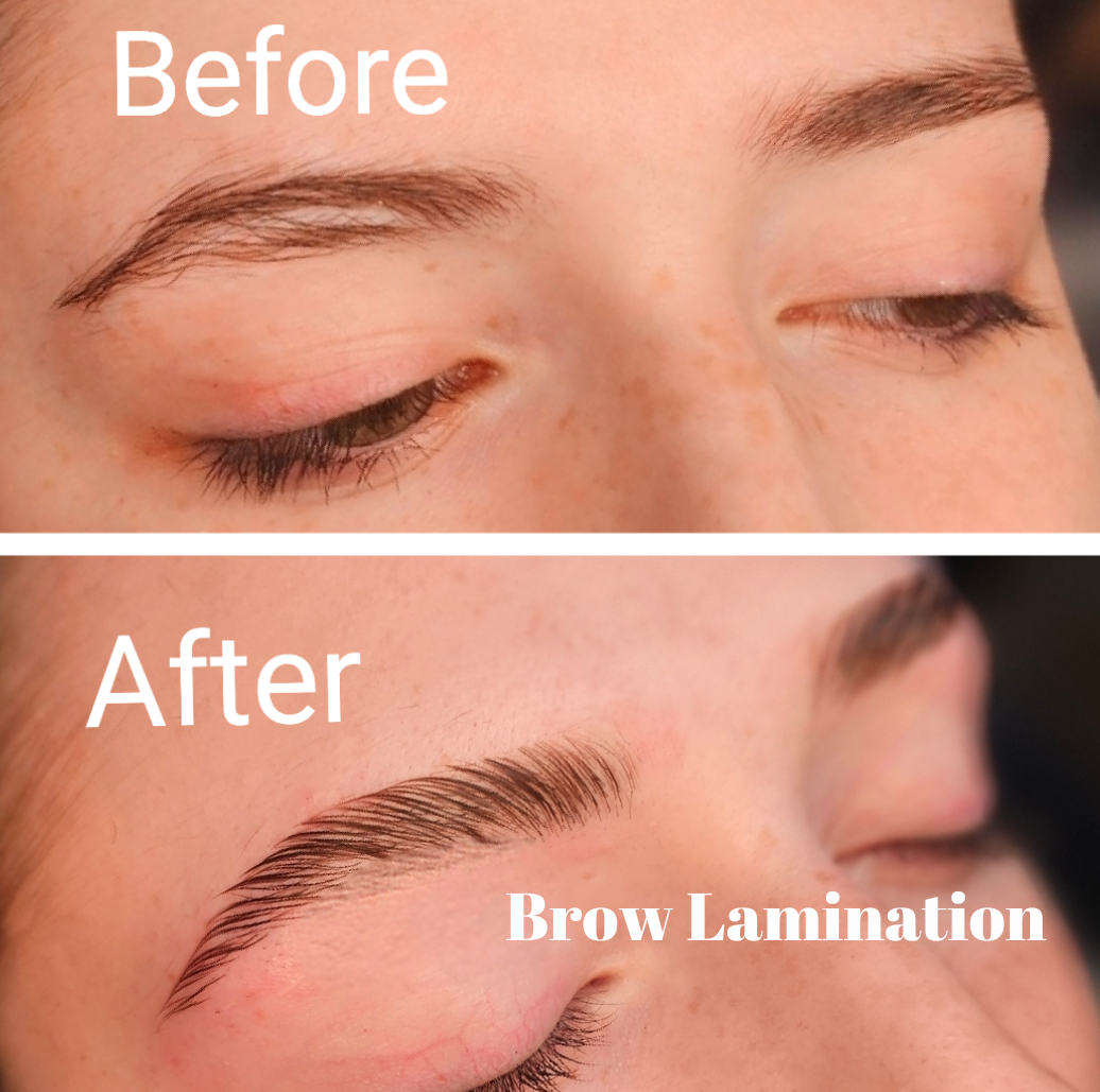 A before and after picture of a woman's eyebrows