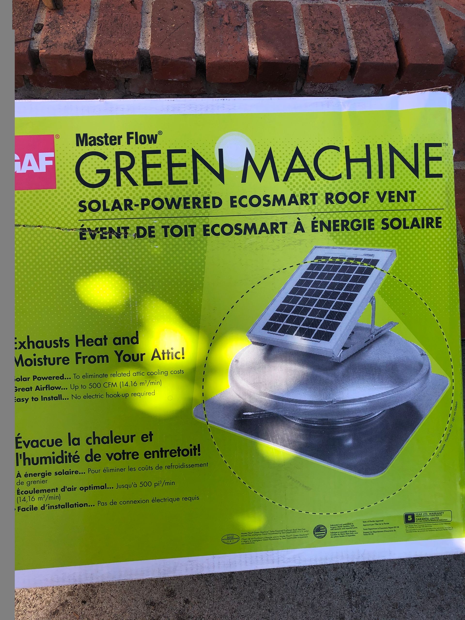 A green machine solar powered ecosmart roof vent