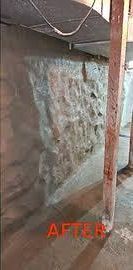 Stone retaining wall under a roofed structure, with orange “AFTER” text at the bottom.