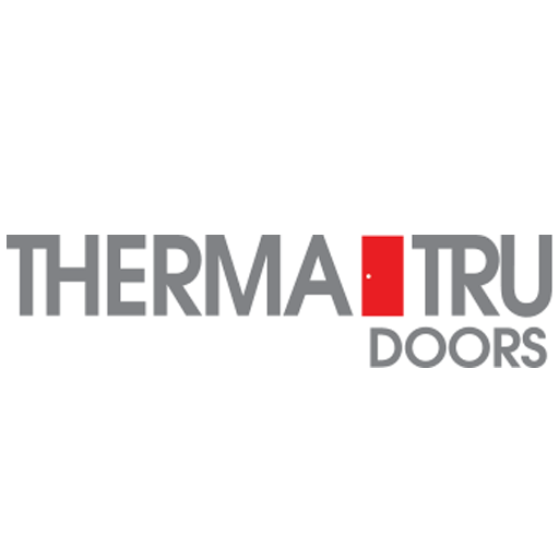 The Therma-Tru Doors logo features gray text with a red rectangular door symbol replacing the hyphen.