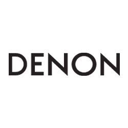 The denon logo is black and white on a white background.