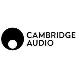 The logo for cambridge audio is a black circle with a white circle in the middle.