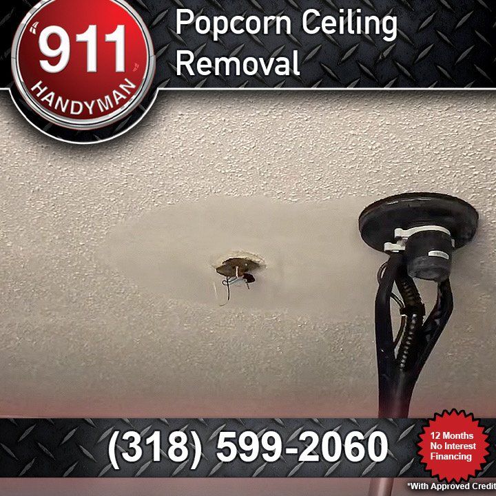 Popcorn ceiling removal by licensed and professional 911 handyman