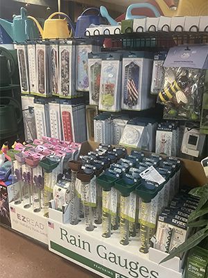 A display of rain gauges in a store