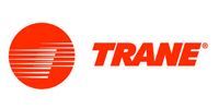 Trane logo in red with circular emblem and striped text on white background