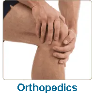 Person holding knee with text Orthopedics