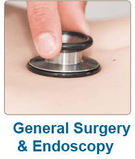Stethoscope on person with text General Surgery & Endoscopy 
