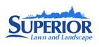 Logo for "Superior Lawn and Landscape" featuring blue text and cityscape.