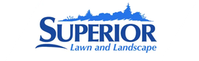 Logo for Superior Lawn and Landscape, with blue text and a landscape illustration.
