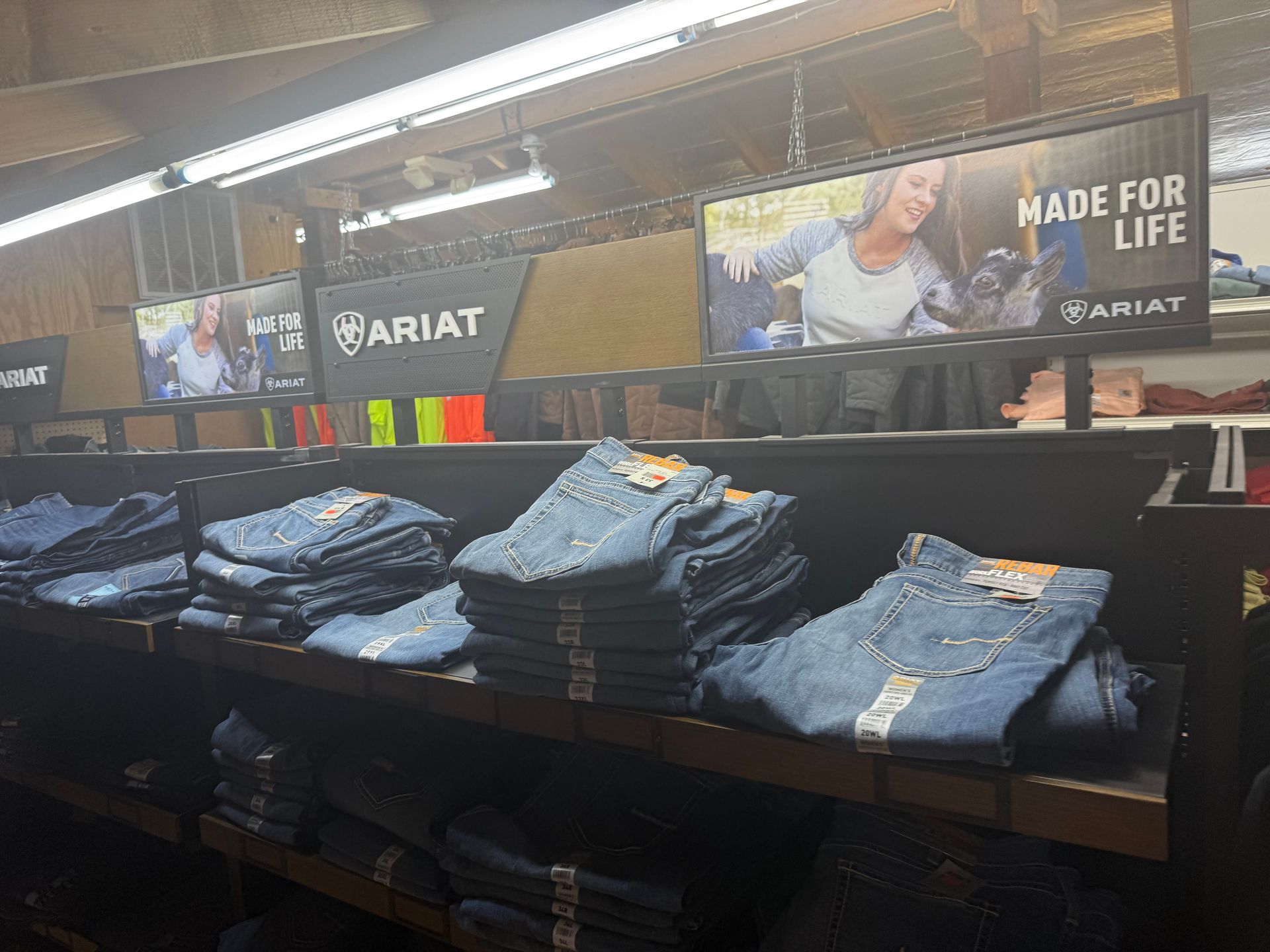 A display of jeans in a store