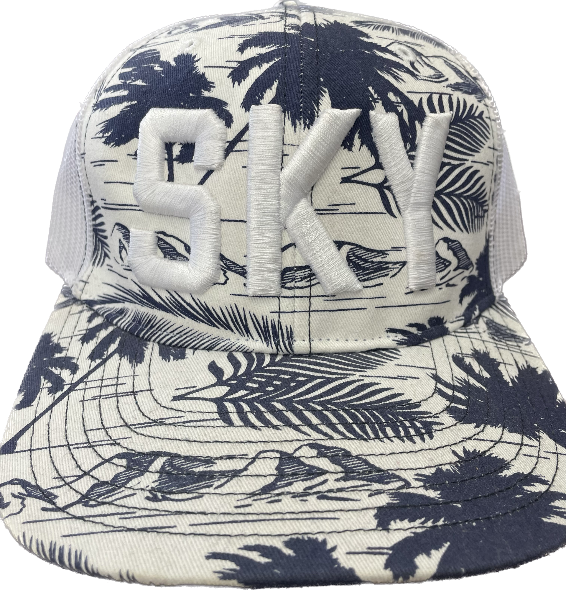 A hat with the word sky embroidered on it