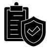 Clipboard and shield with checkmark security icon on white background