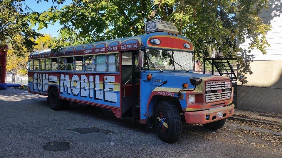 A painted blue and red 