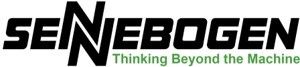 Logo for SENNEBOGEN: Black bold text on white background with green tagline