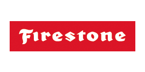 A red and white logo for firestone on a white background.