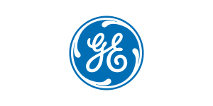 A blue and white ge logo on a white background
