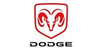 Dodge logo: Red ram head inside a red shield, black