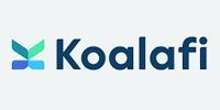 Koalafi logo: navy text on light background; teal and blue abstract graphic.