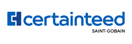 CertainTeed logo, blue text and symbol with