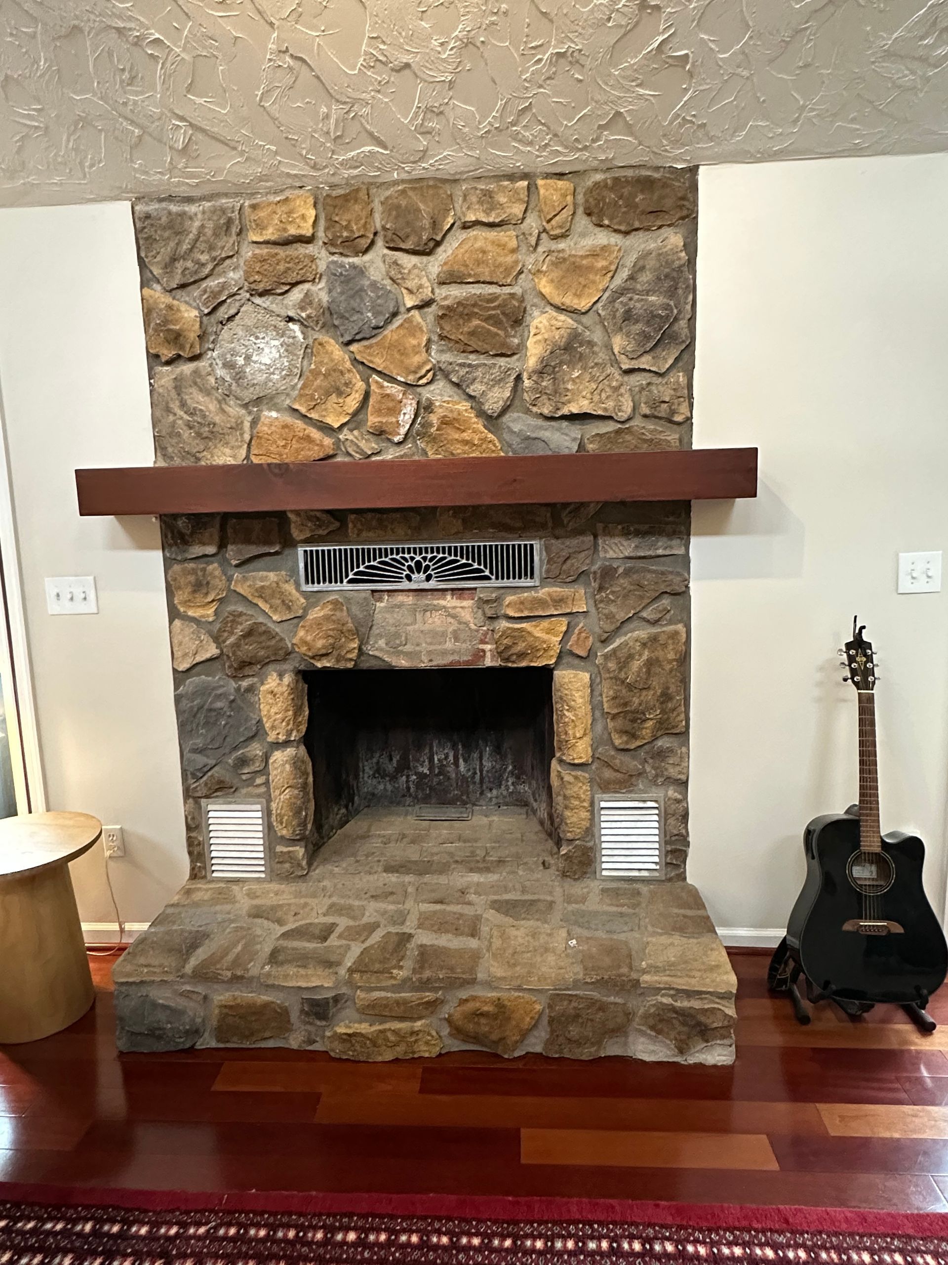stone fireplace installation - before