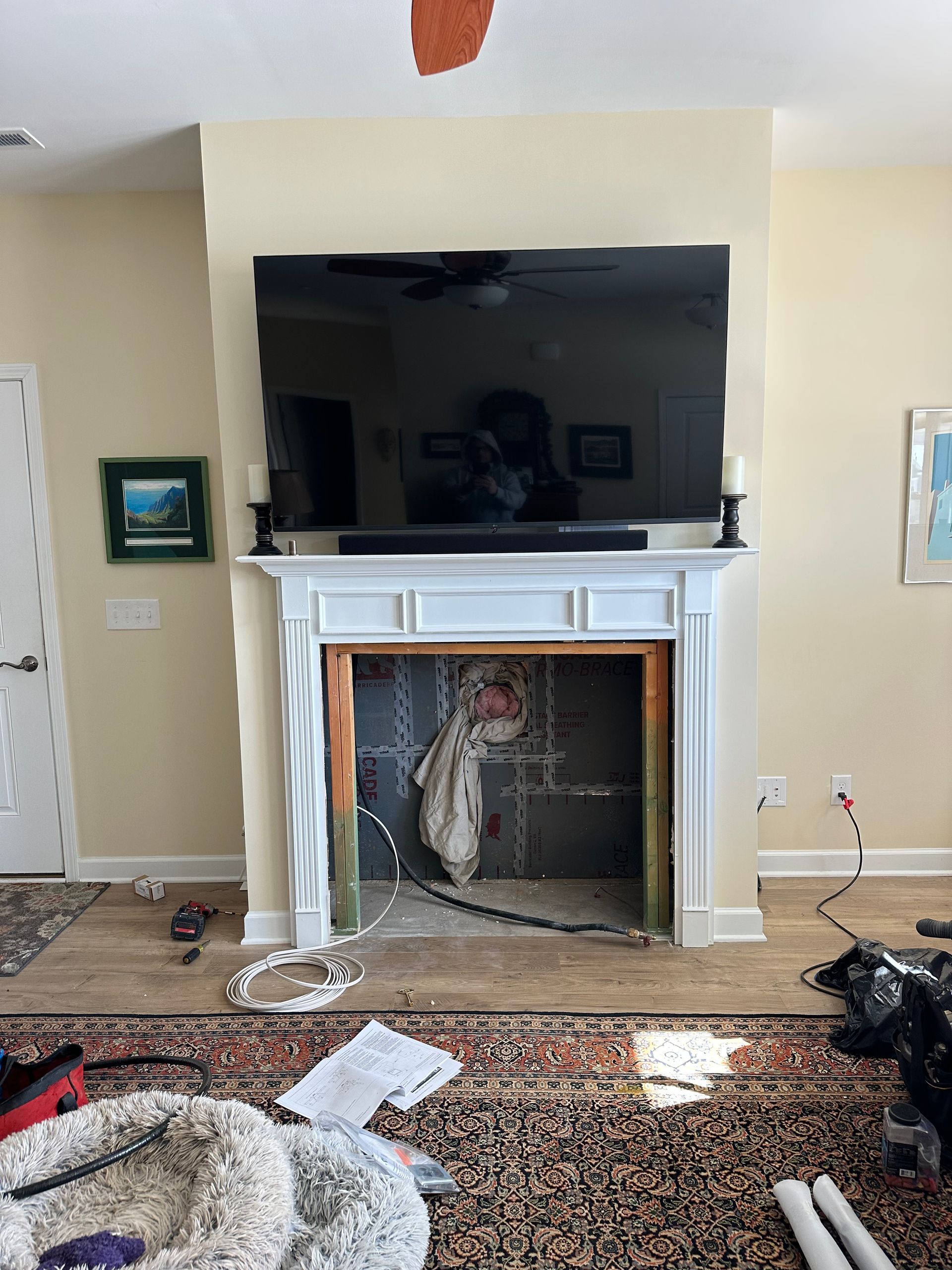 fireplace installation - before