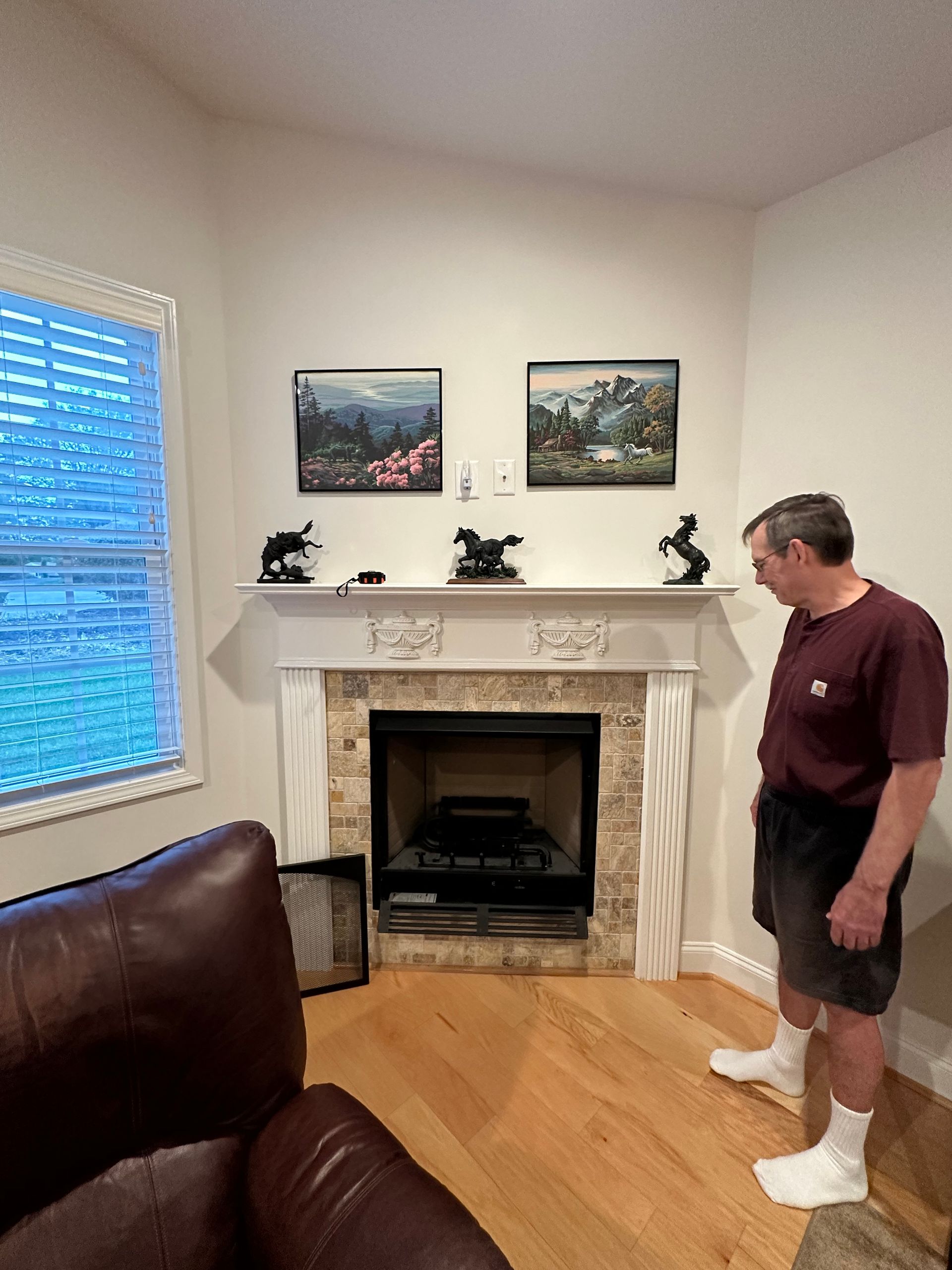fireplace and mantel update - before