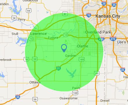 Olathe Tree Service radius map