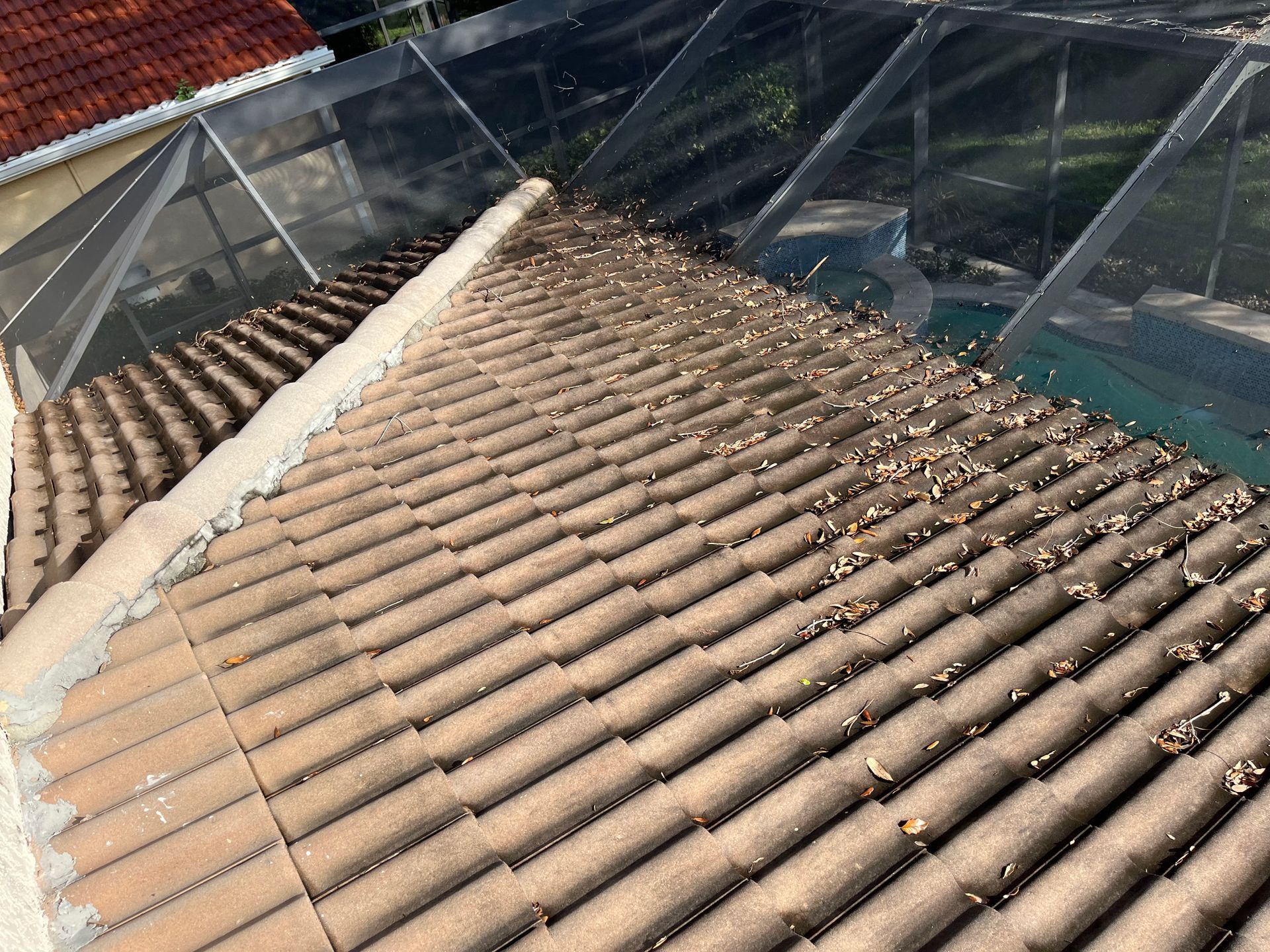 Roof before pressure washing