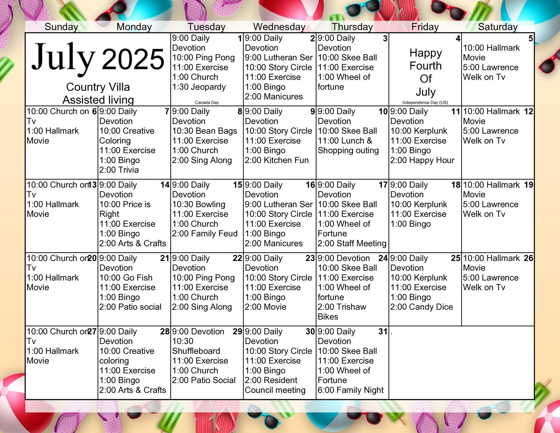 A calendar for july 2025 