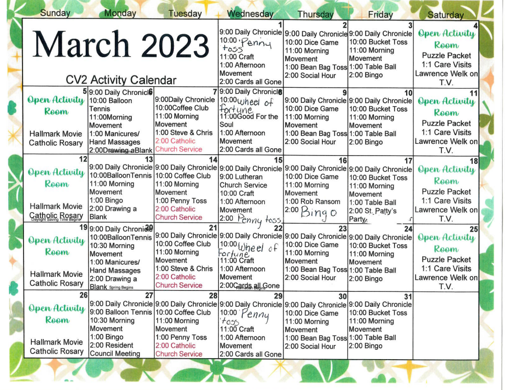Country Villa Assisted Living - Freedom Activities September 2020 Calendar