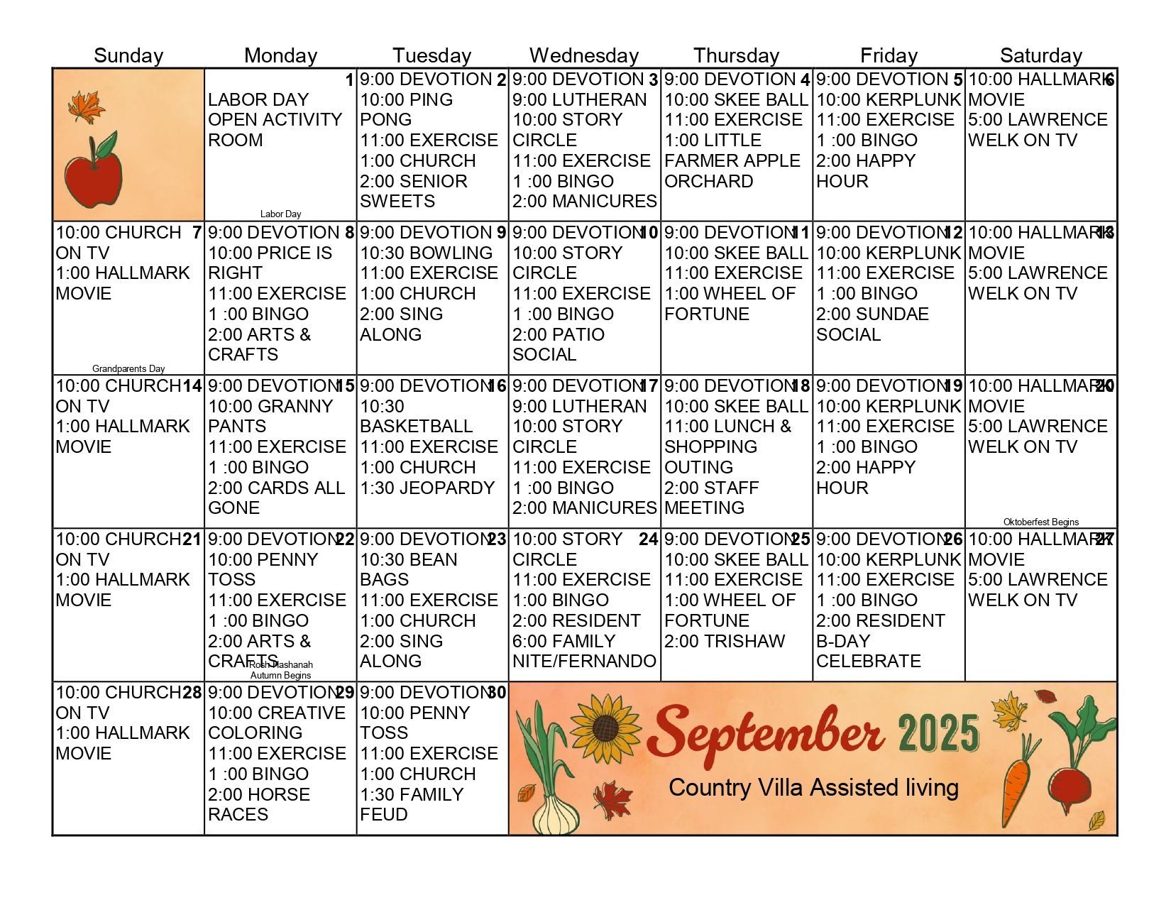 A calendar for September 2025 