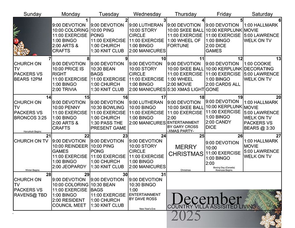 December 2025 calendar