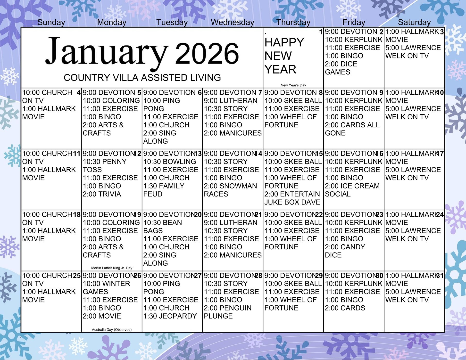 January 2026 calendar