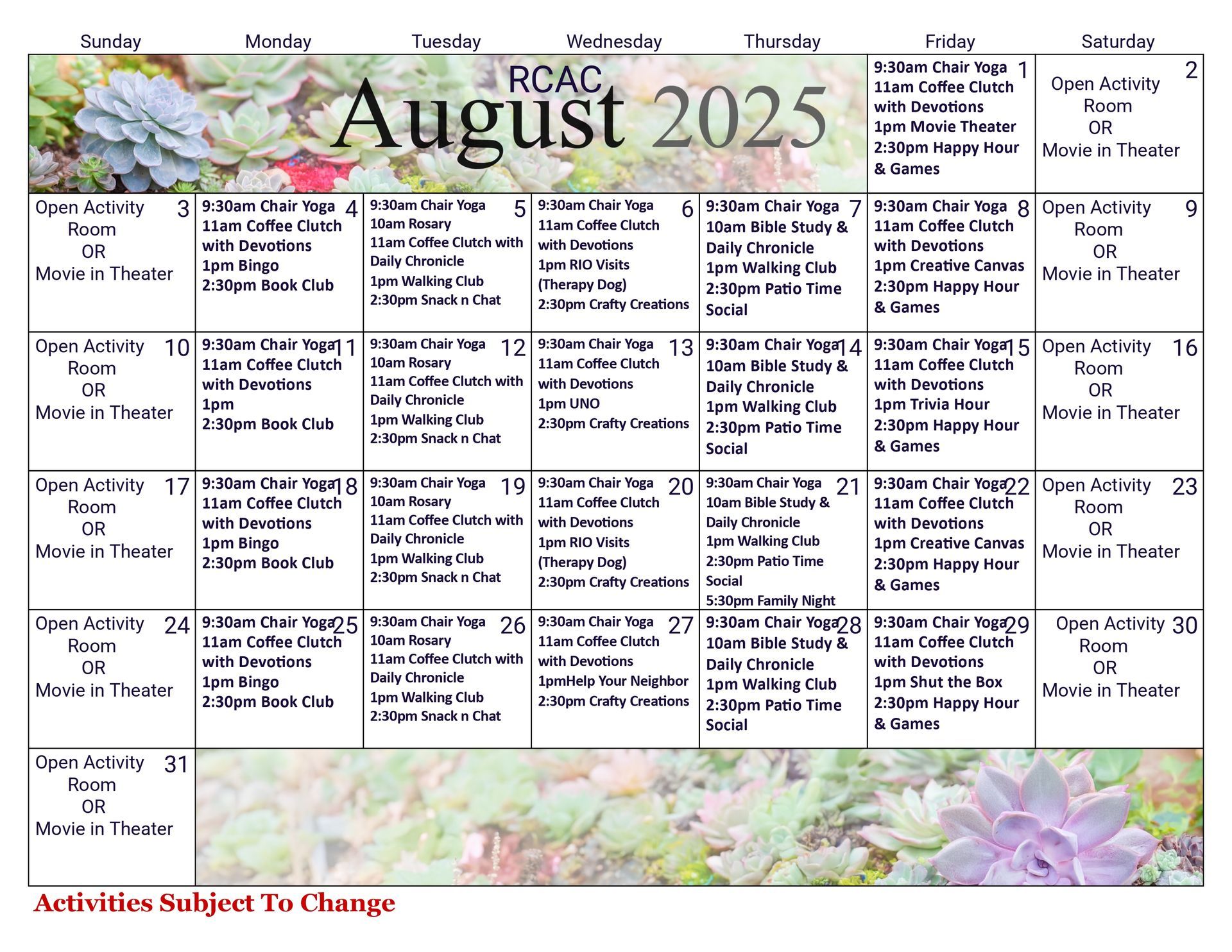 Calendar for August 2025, 