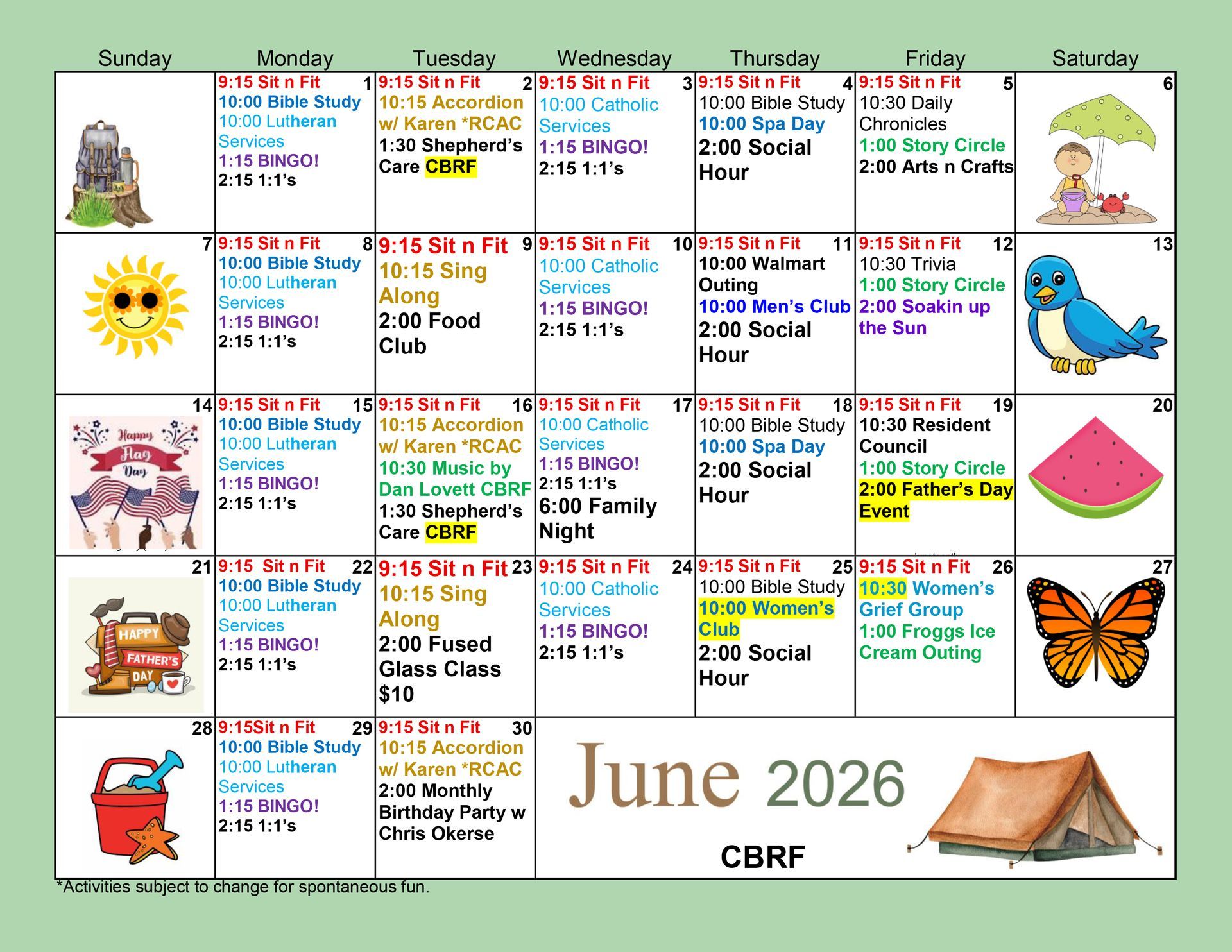 June 2026 Calendar for CBRF