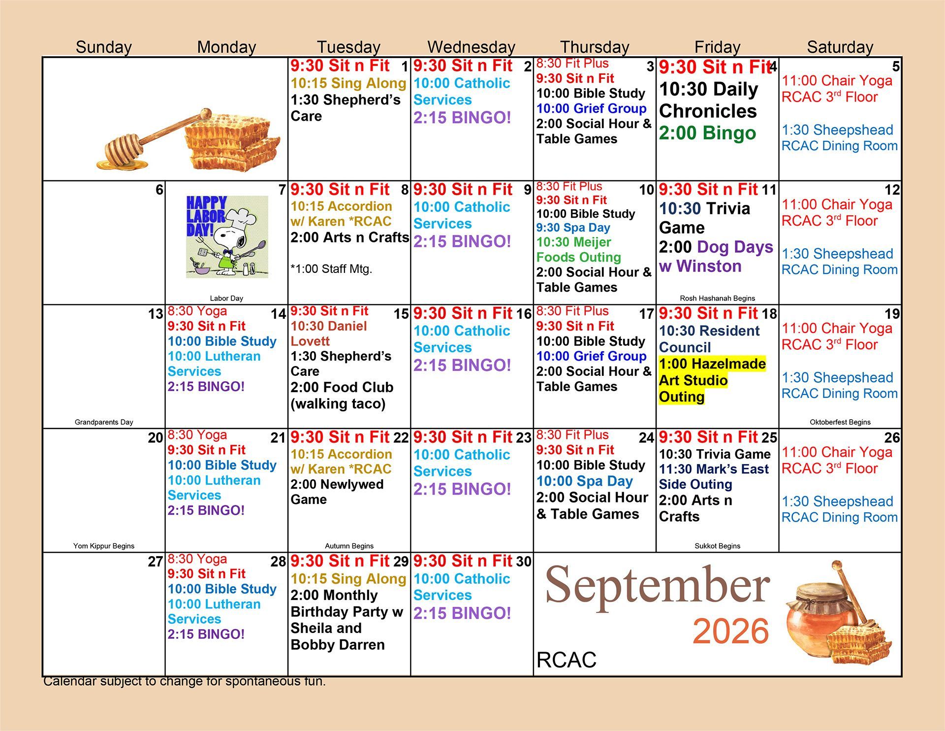 September 2026 RCAC Calendar