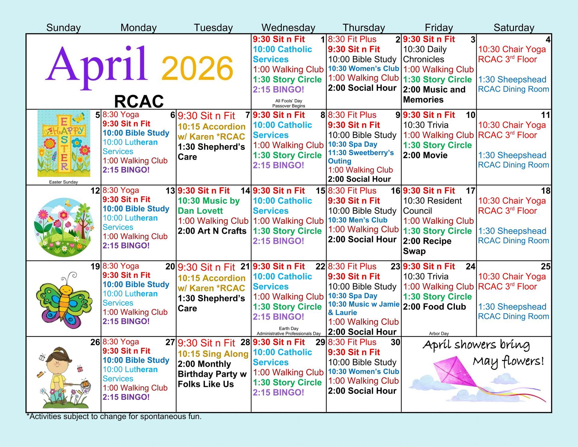 February 2026 calendar with Valentine's Day decorations and events.