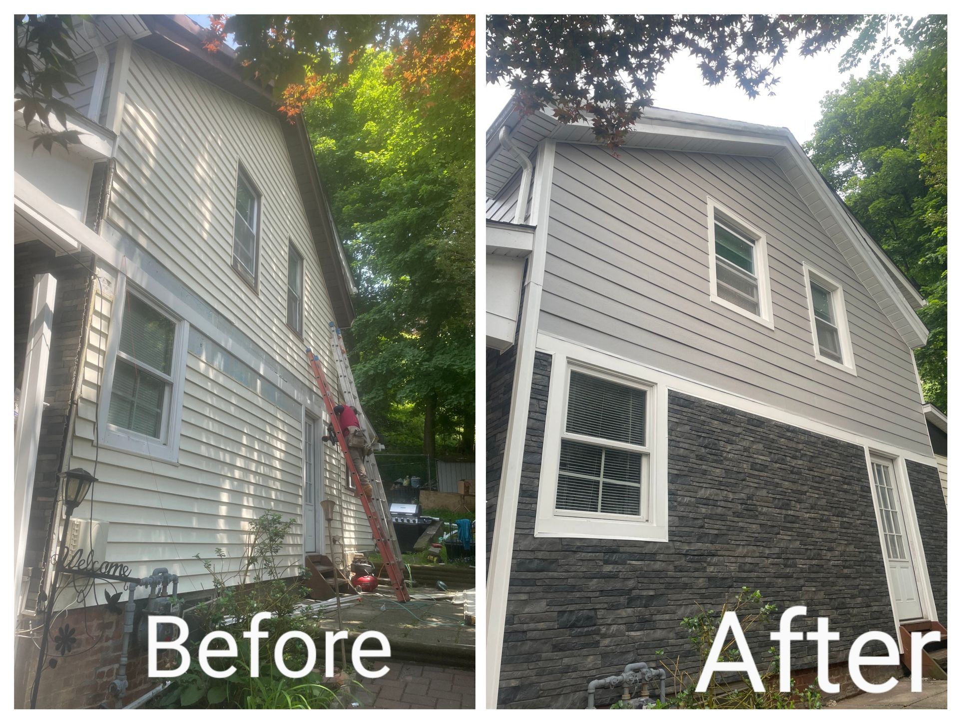a before and after picture of a house being painted