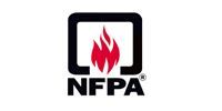 NFPA logo: black letters with red flame inside a rounded black square