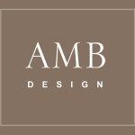 Logo for AMB Design, text in white on a brown square, with a matching border.