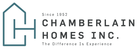 Logo for Chamberlain Homes Inc., featuring a teal house-shaped 