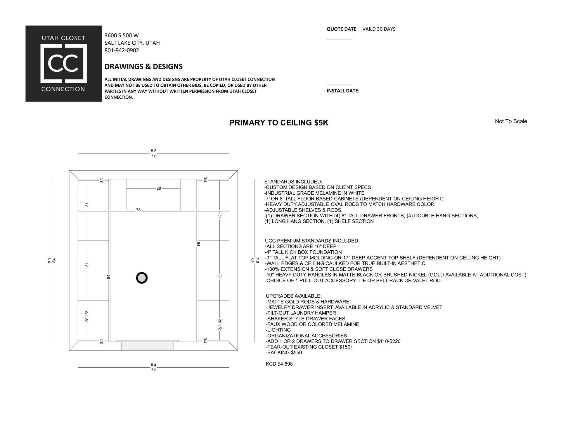 Architectural drawing of a primary to ceiling deck, with dimensions and notes, and a logo in the top left corner.